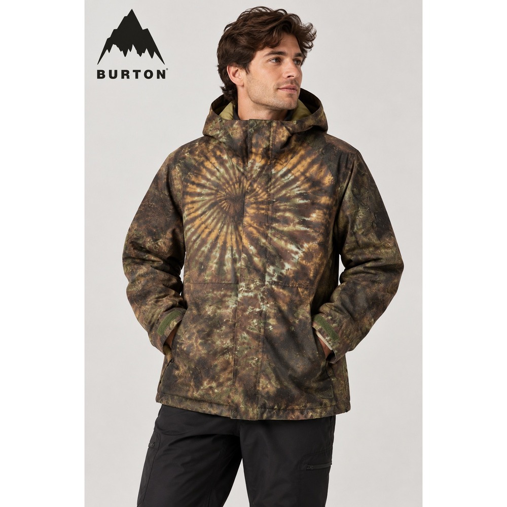 Burton Living Lining Snowboard Jacket Brown Tie Dye Spiral Mens XS Hoodie